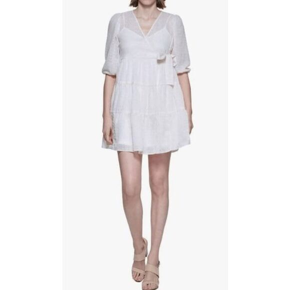 CALVIN KLEIN Petite Textured Metallic Tiered Dress Size 10P - Picture 1 of 8